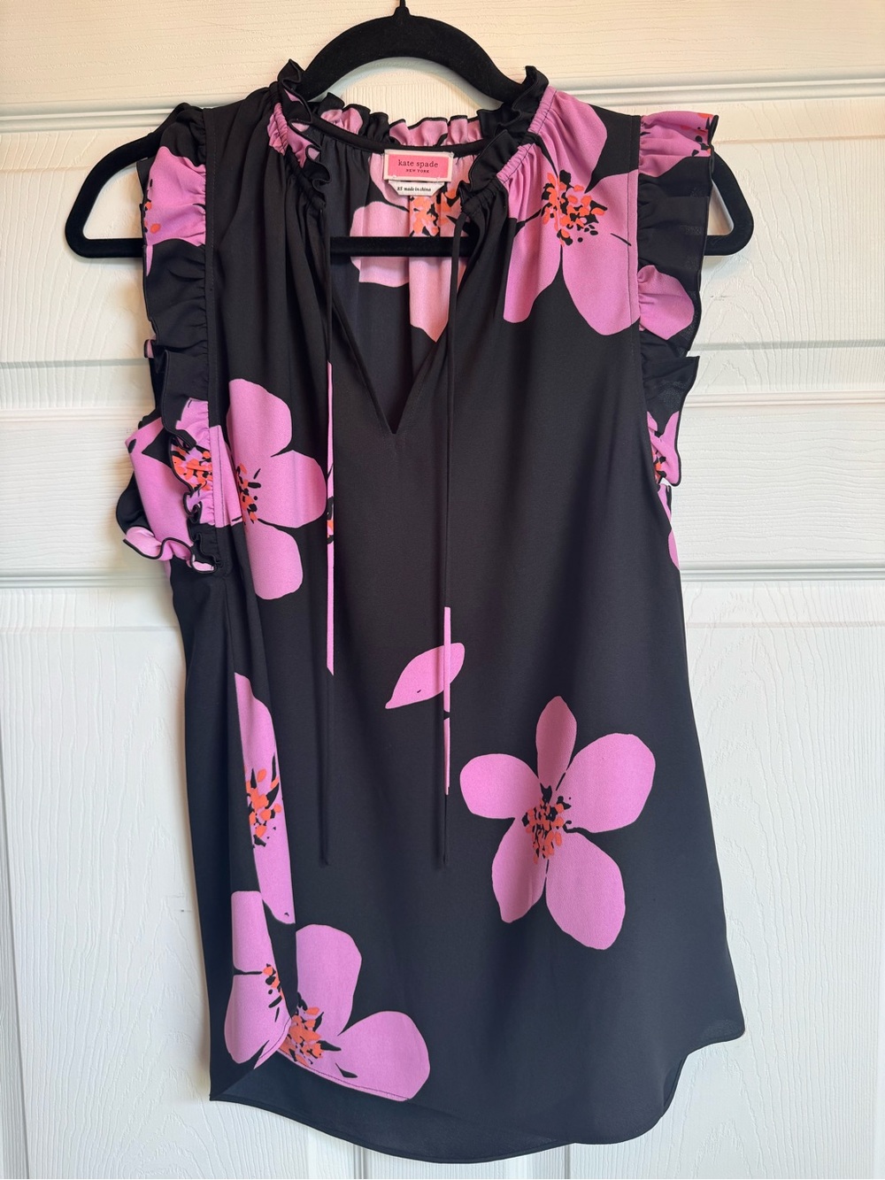 Kate spade Black Sleeveless Blouse with Pink Floral Print